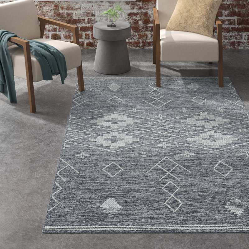 Holtby Southwestern Handmade Flatweave Wool/Cotton Charcoal/Ivory Area Rug, Rectangle 8' x 10'