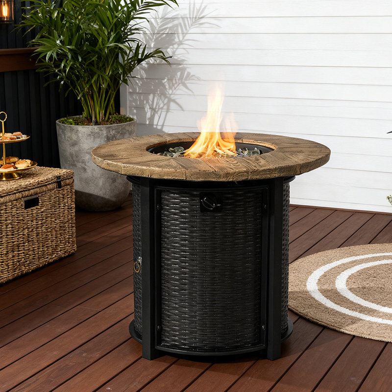 30" Gas Fire Pit Table Portable  50000 BTU Smokeless Firepit Propane Hidden with Imitation Wood Grain Finish for Outside Deck Garden Backyard.