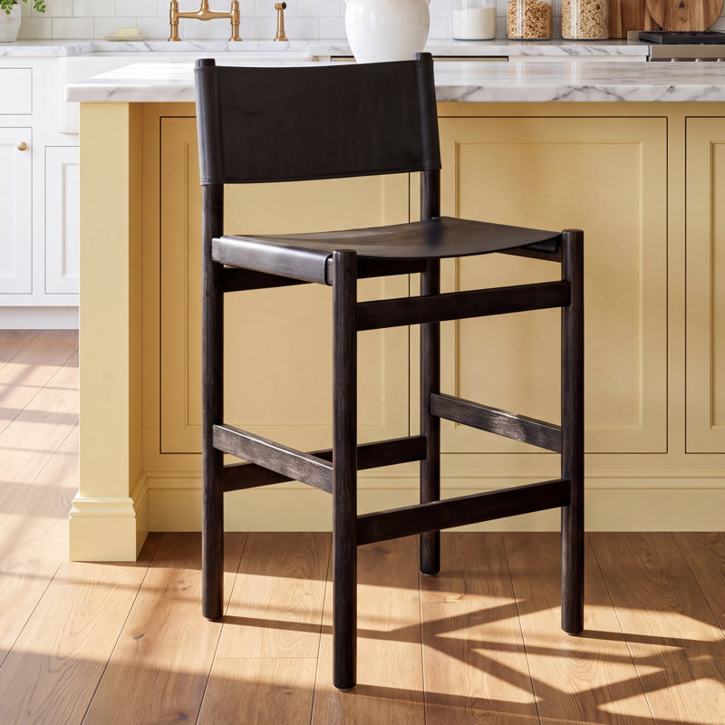 Matisse Leather Stool, Sonoma Black, Charcoal Parawood, Bar Stool (30.5" Seat Height)