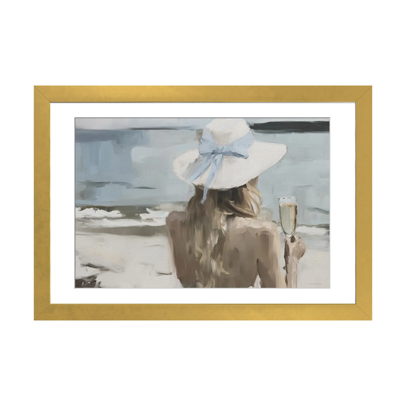 Seaside Sip - Reproduction d'art murale - Papier d'art encadré, 24" x 16", Papier encadré, Doré
