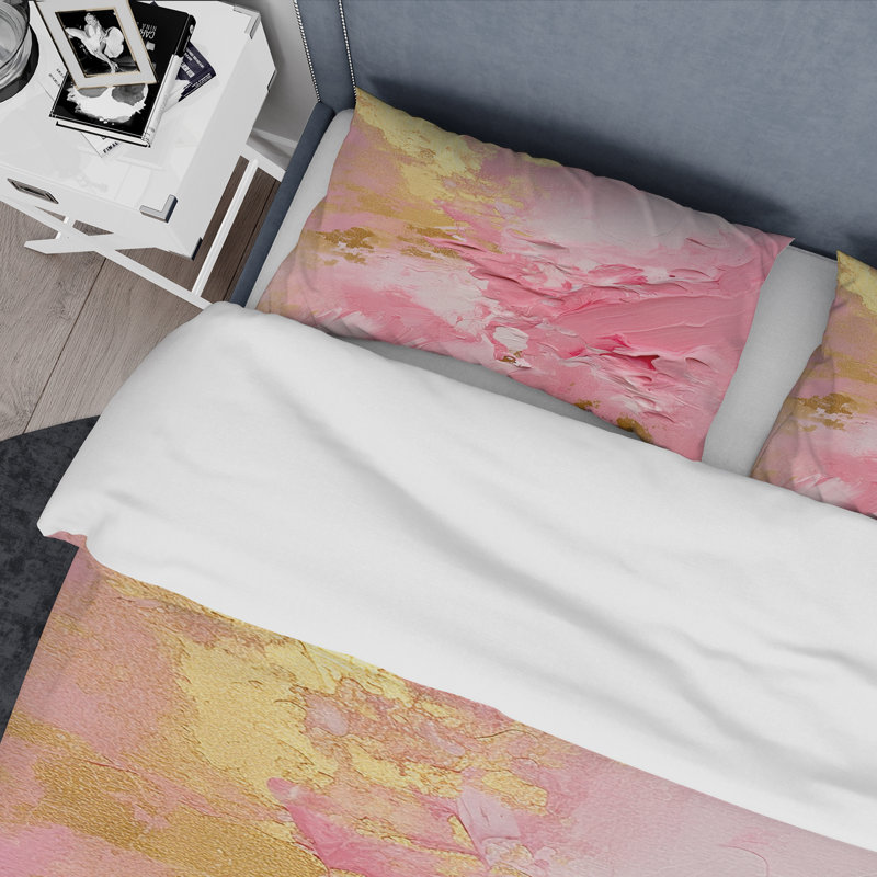 Ensemble de housse de couette rose et or, Housse de couette simple et deux taies décorative
