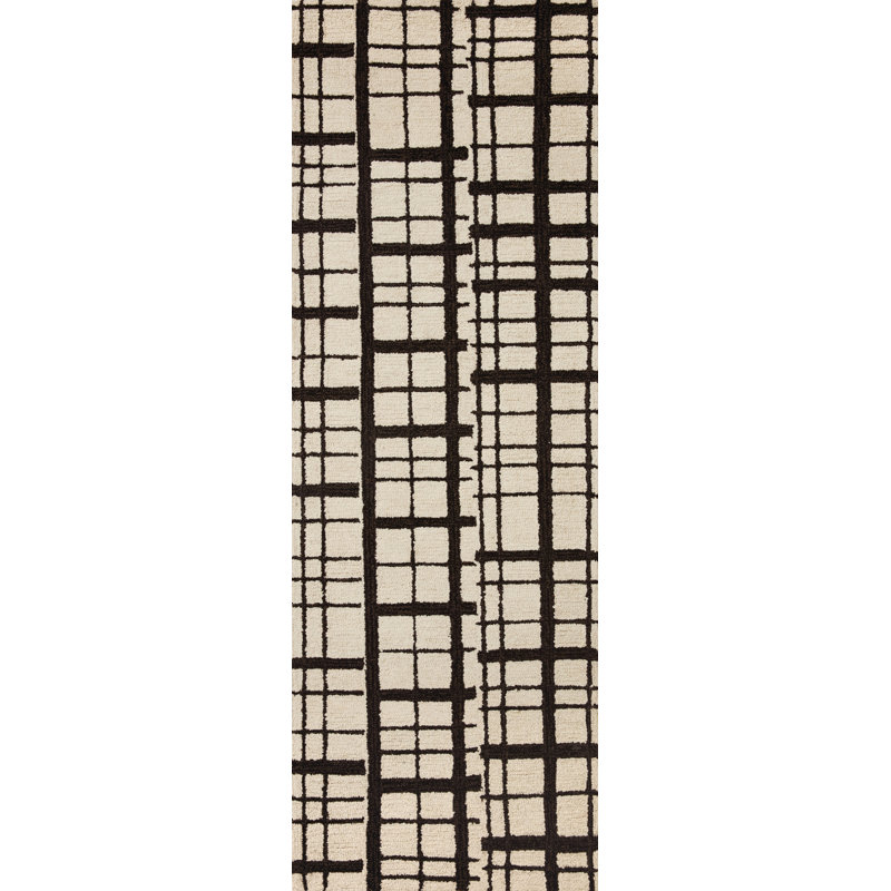 Chris Loves Julia x Loloi Polly Checkered Hand Tufted Jute/Sisal/Wool Black/Ivory Area Rug, Runner 2'6" x 7'6"