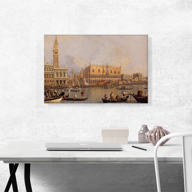 Vue du palais des Doges à Venise par Canaletto - reproduction d'art sur toile tendue, H 18 po x l 26 po x P 1,5 po