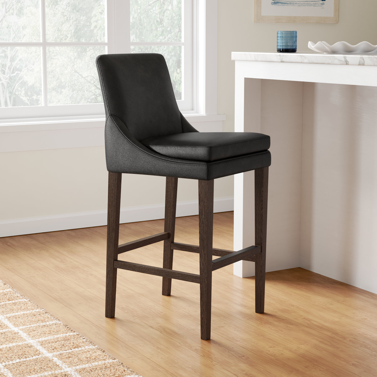 Niara Bar Stool, Impression Dark Gray Genuine Leather , Bar Stool (30” Seat Height)
