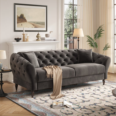 82 Inch Chesterfield Loveseat Sofa,tuxedo Arms Modern Couch Velvet Fabric