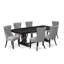 L'ensemble de salle à manger 7 pièces contient une table de cuisine rectangulaire et 6 chaises modernes en tissu de polyester rouge beige, noir sablé-676044782-682747021