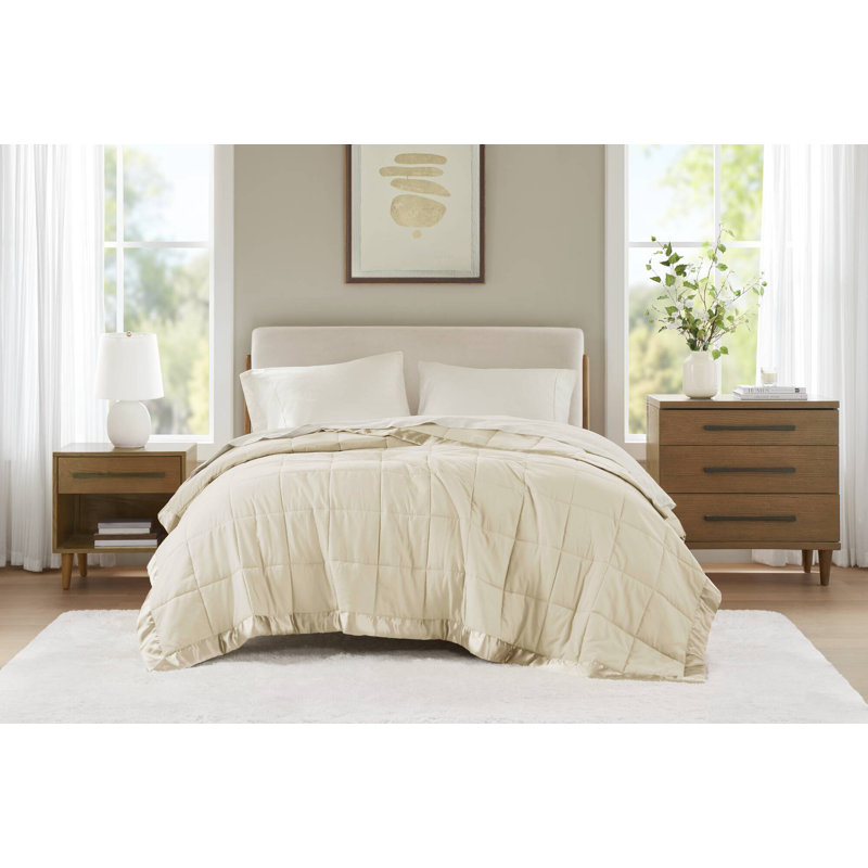 Lightweight Down Alternative Blanket with Satin Trim, Cream, King