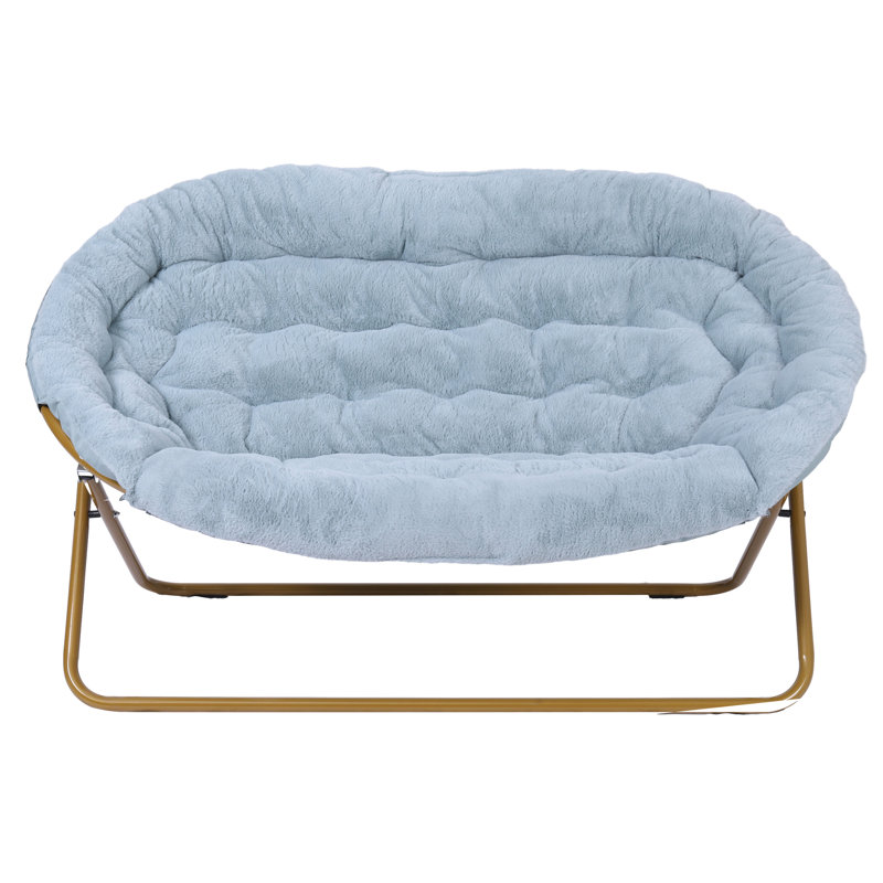 Folding Double Saucer Chair With Steel Frame, Blue Polyester