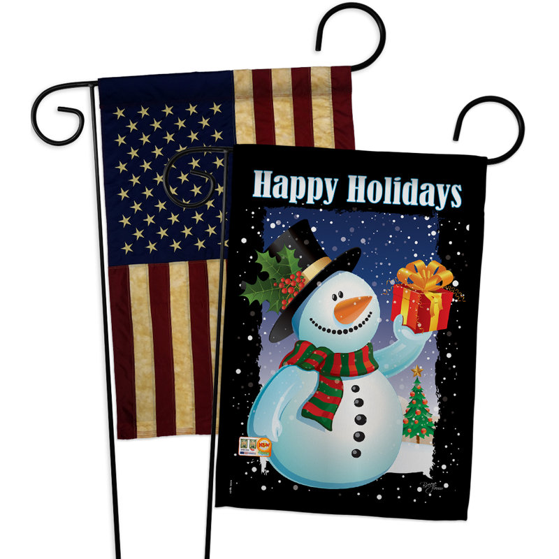 Drapeau de jardin 2 côtés en polyester 19 po x 13 po 2 pièces fêtes bonhomme de neige