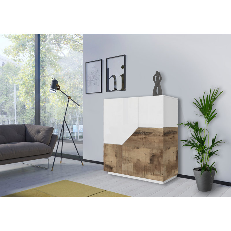 Mattis 100cm Sideboard, Glossy White/Maple Pereira