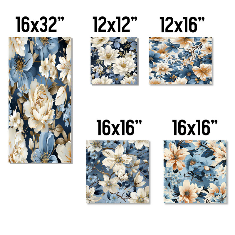Daigre - Ensemble de 5 impressions murales florales, Toile tendue