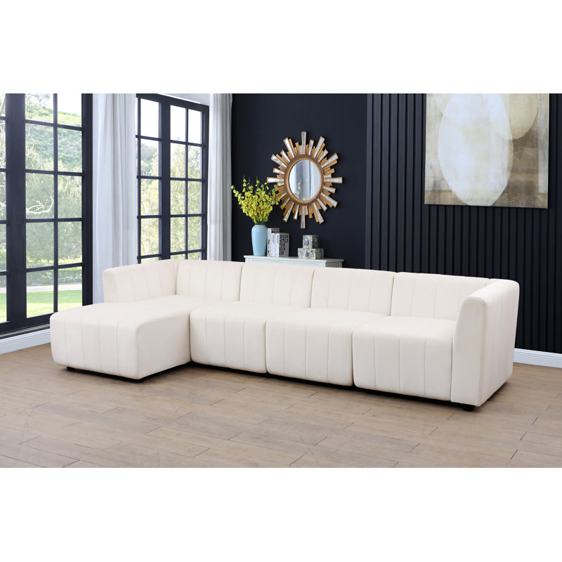 Canapé et méridienne modulaires en microfibre de 118 po de largeur Jonross, Accoudoir à gauche (vu de face)
