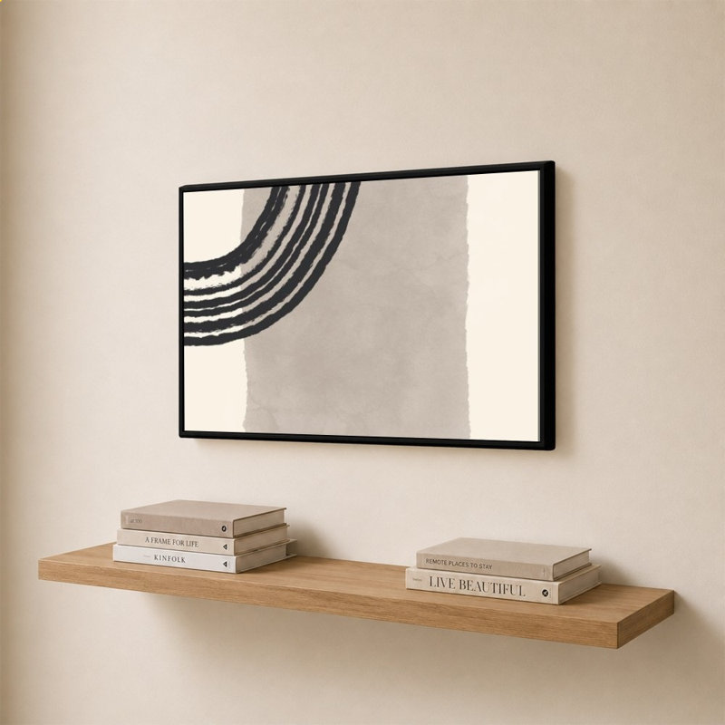 «Geo Abstract III Neutral Pink» par Becky Thorns - impression sur toile, H 24 po x l 34 po, Noir