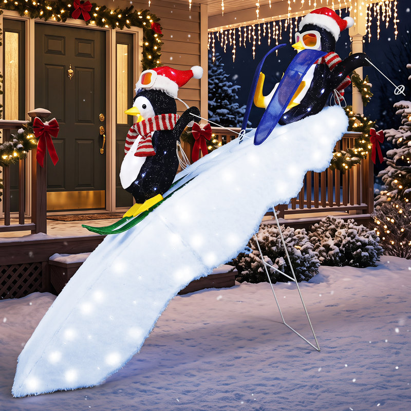 Décoration de Noël illuminée 1 pièce - Pingouin sur traîneau avec lumières