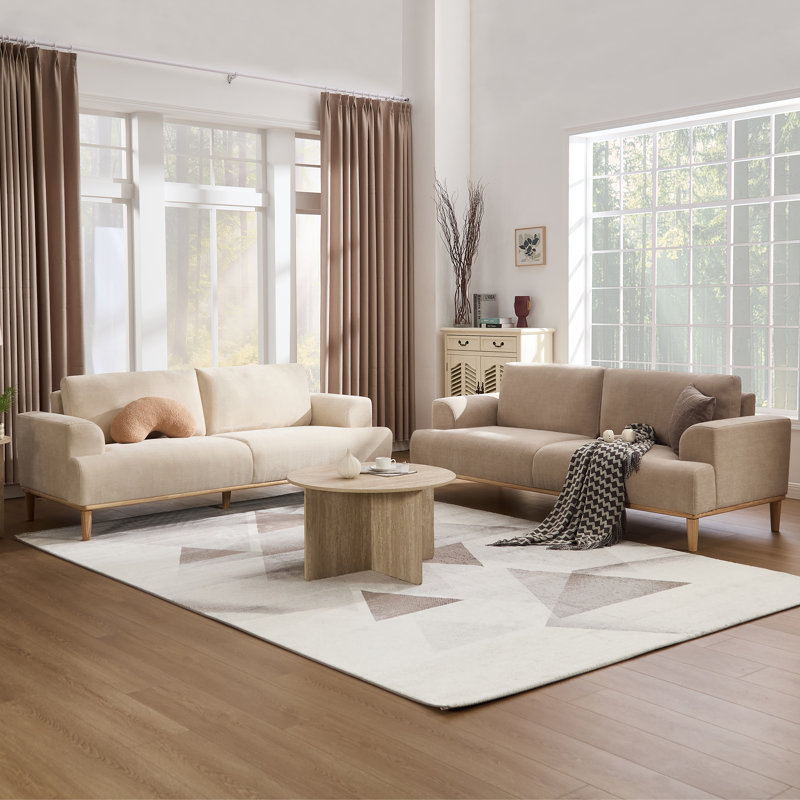 Upholstered Standard Sofa with Solid Wood Legs, Khaki