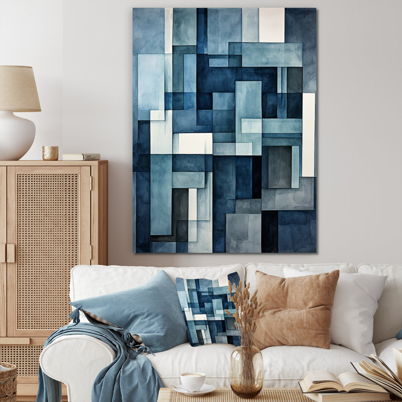 Indigo Illusion Abstract Shapes Canvas Wall Art