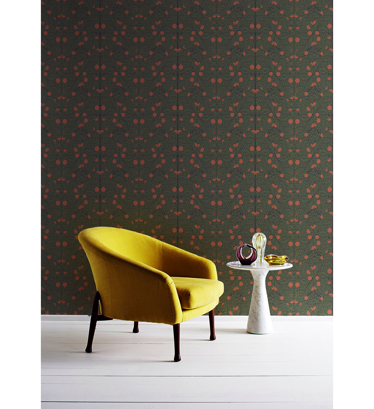 Orange Bush Self-Adhesive Wallpaper, Forest, Self-adhesive, Vinyl