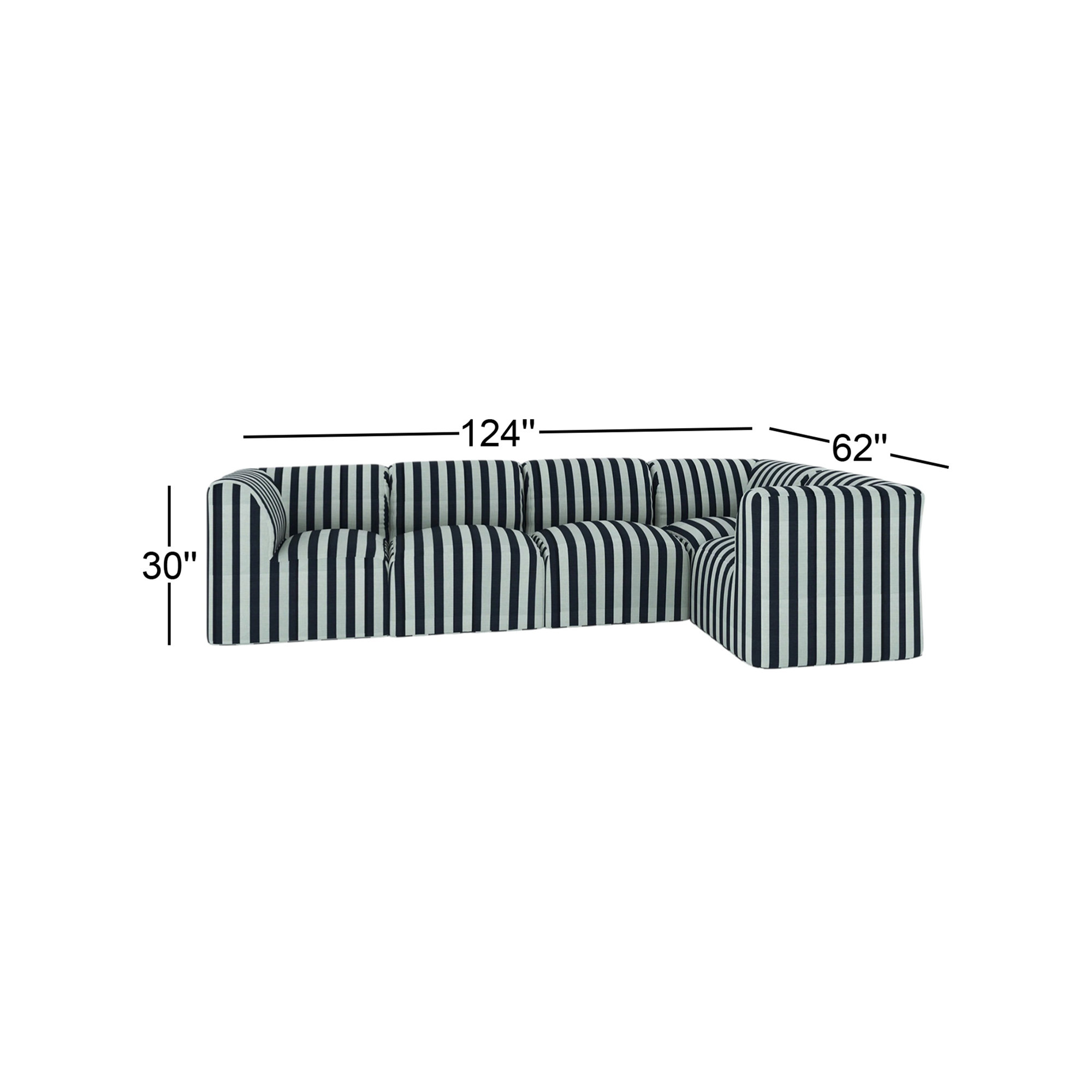 Praia 124" Sunbrella® Modular Outdoor Sofa, Expressive Mist Striped Sunbrella®