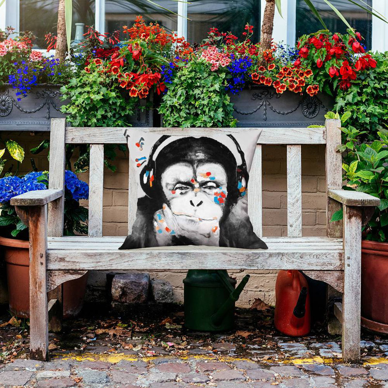 Monkey With Headphones, 20" H x 20" W, Pillow Cover Only - No Insert