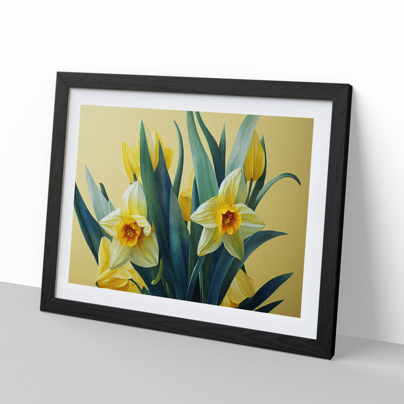 Contoured Daffodil Flowers - Framed Print, Black, 34cm H x 46cm W x 2cm D