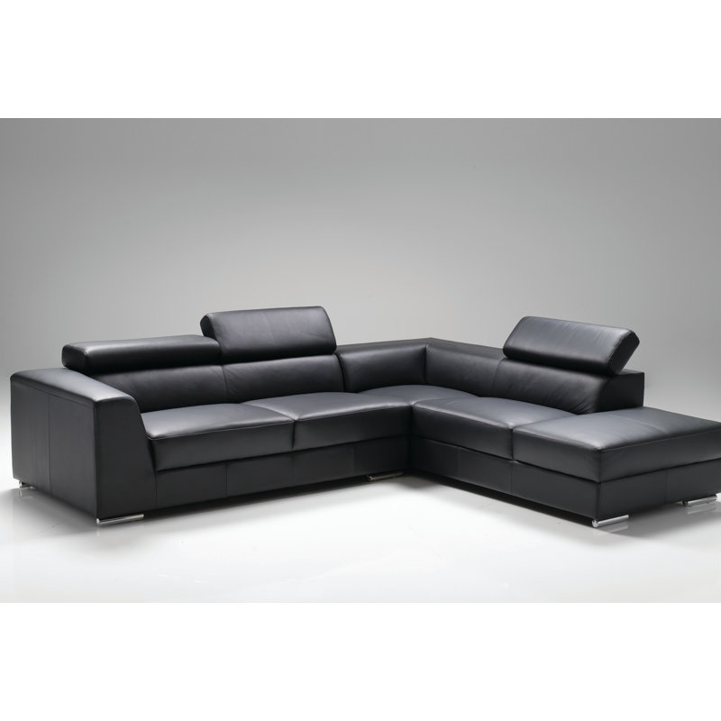 Icon Upholstered L-Shaped Sectional, Black Leather Match, Left Hand Facing