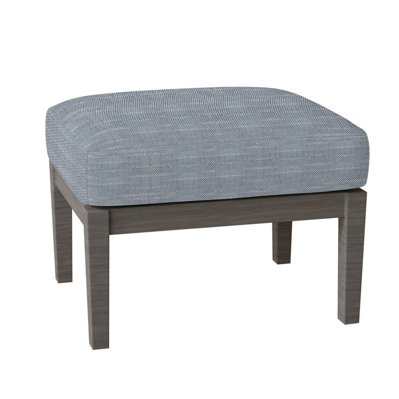 Lattice Outdoor Ottoman with Cushion, No Welt, Rollo Silver