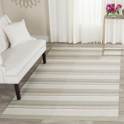 Caja Hand Loomed Wool Viscose Striped Rug in Gray/Brown/Blue