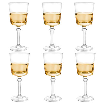 Set Of 6 Water Glasses With Amber Shade On Bottom Half - 3.3"D X 8.66"H