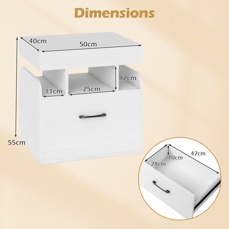 Nightstand Bedside Table With Drawer & Sliding Top Storage, White