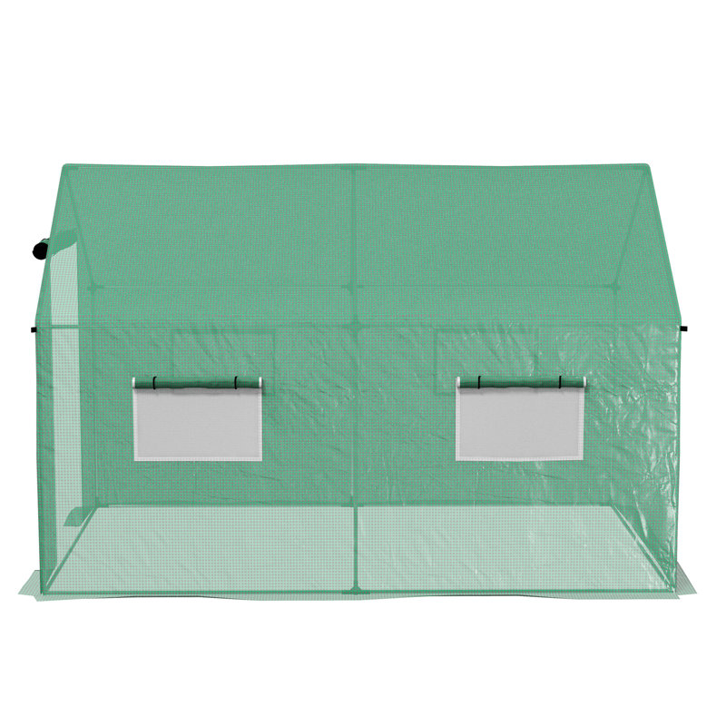 Outsunny 2 x 3 m Walk-in Polytunnel Greenhouse, Wide Roll-up Door, Green