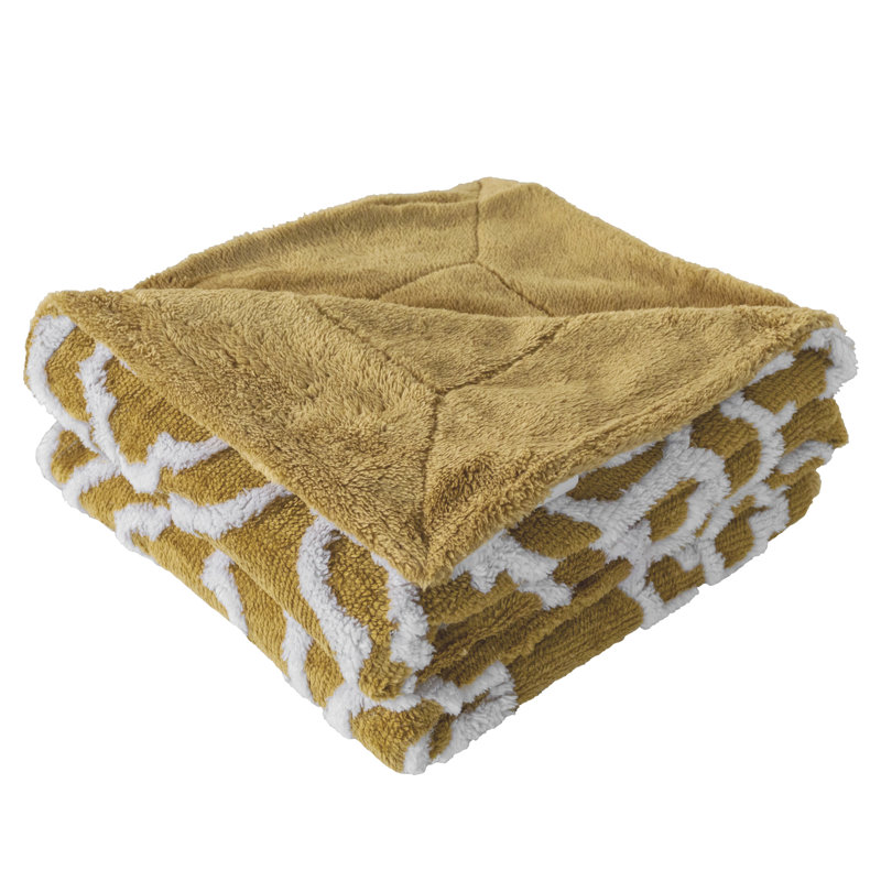 Gold and White Reversible Sherpa Faux Fur Throw Blanket