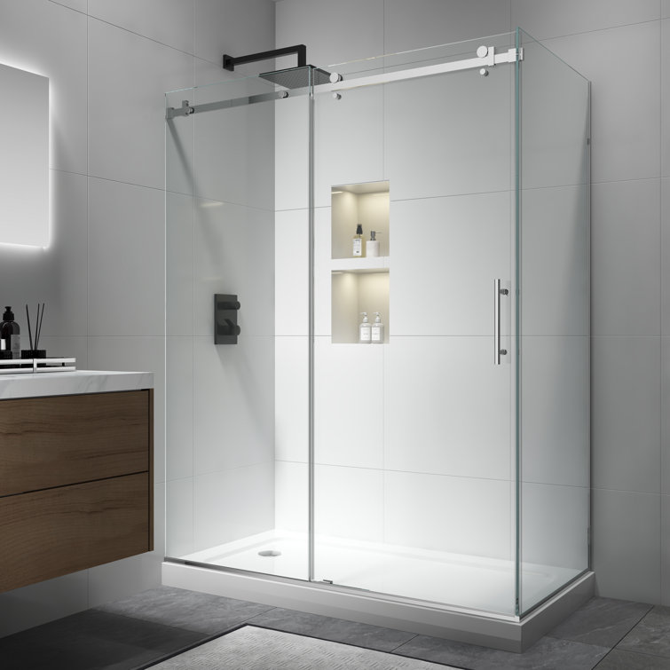 Julien 60'' W 76'' H Frameless Rectangle Reversible Shower Enclosure