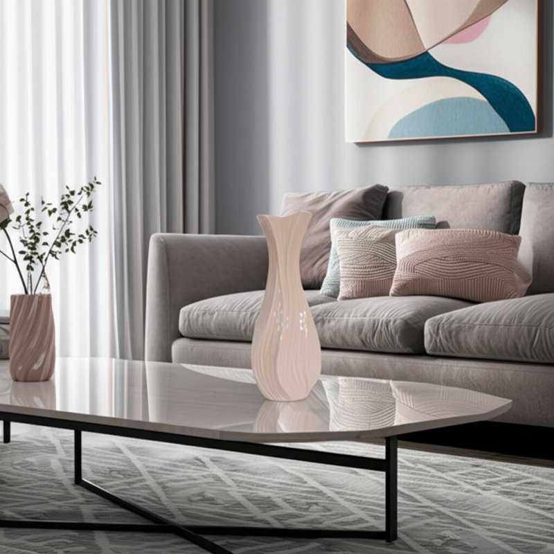 Vase moderne en grès sculpté avec une silhouette courbée élégante et un design glamour contemporain pour un attrait décoratif élégant