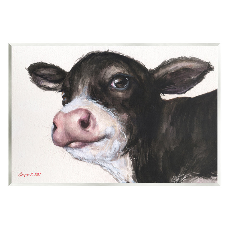 Vache, veau, peinture minimale, art mural par GeorgeDyachenkoArt, H 13 po x l 19 po