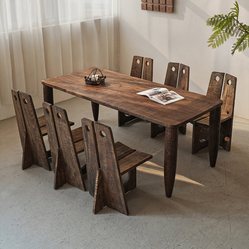 Solid Wood Elm Wood brown Dining Table, 29.53"H x 77.95"L x 34.65"W
