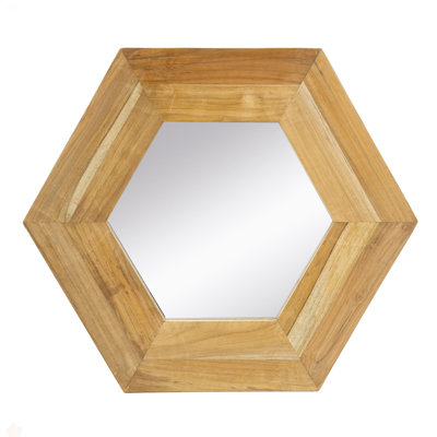 18.5" X 18.5" Hexagon Mirror With Natural Wood Frame, Wall Decor For Living Room Bathroom Hallway,
