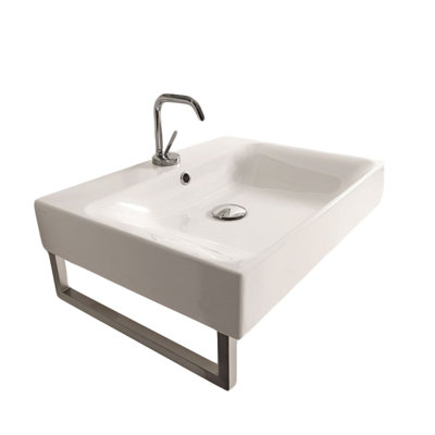 WS Bath Collections Cento 17.7'' White Ceramic Rectangular Bathroom Sink with Overflow