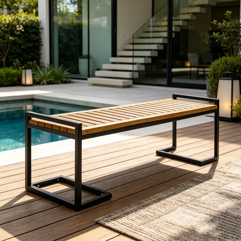 BANC EN BOIS ET MÉTAL, Teck