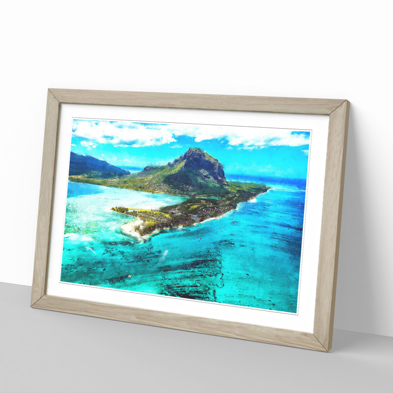 View of Mauritius - Picture Frame Graphic Art, 27cm H x 36cm W x 2cm D, Oak