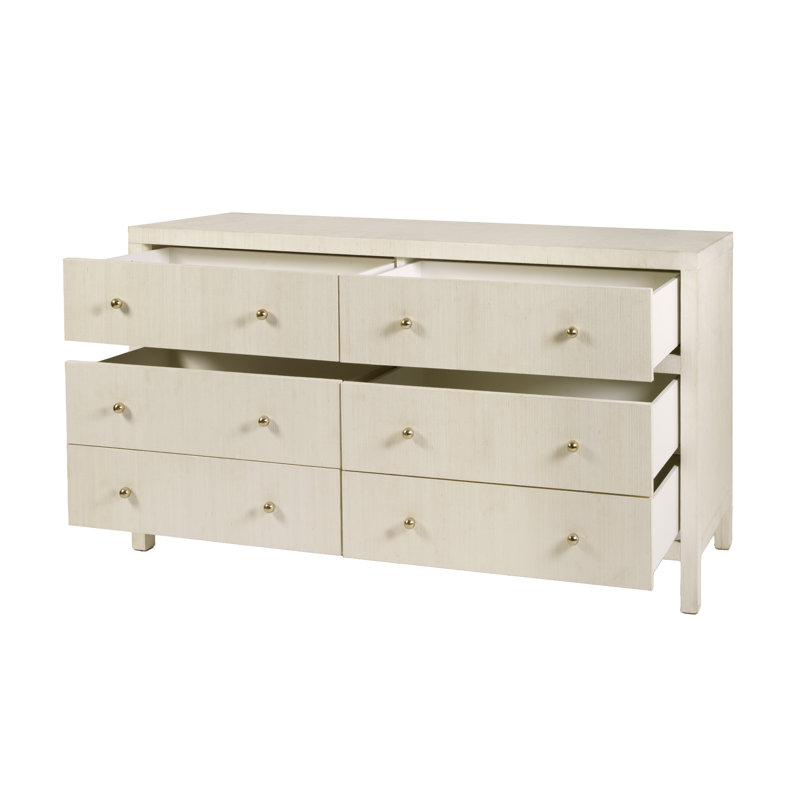 Celine 60 in. W Raffia 6 Drawer Dresser, Beige, Beige