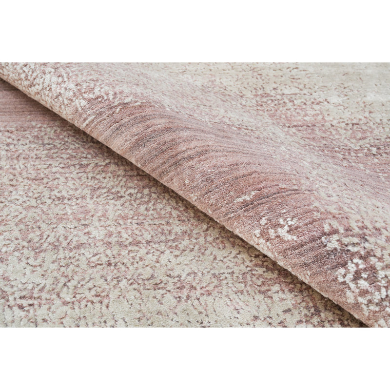 Hand Knotted Abstract Area Rug in Pink/Beige, Rectangle 10' x 14'