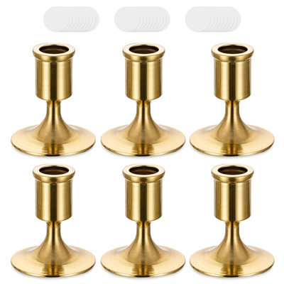 Set of Gold Taper Candle Holders, Metal Vintage Gold Candlestick Holders for Christmas Mantel Decor, Table Centerpiece & Dining Room, with Pieces Candle Wick Adhesive Tapes