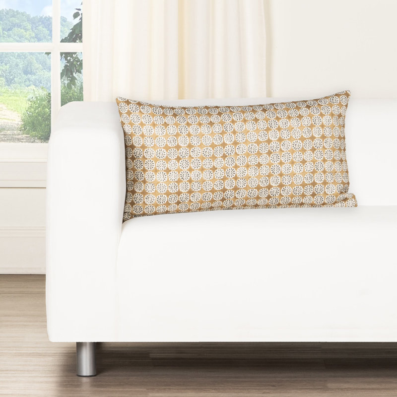Oreiller en plumes Skywalk, Polyester, Rectangle H 14 po x l 26 po, Safran géométrique