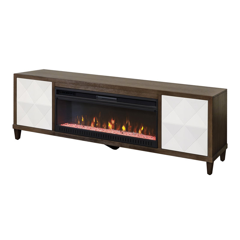 Michaella Modern Wood Fireplace Console with with doors, TV Stand, Fully Assembled, Light Brown, 26" H x 81" W x 15" D