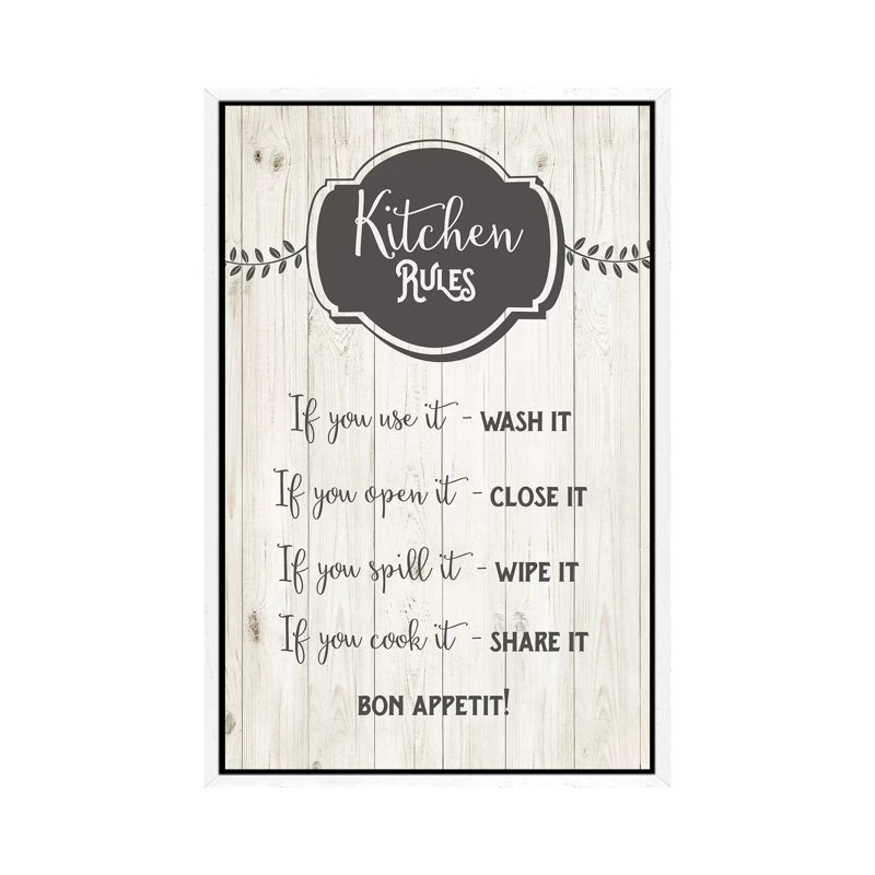 Kitchen Rules by Amanda Murray - Print on Canvas, 101.6cm H x 66.04cm W x 3.81cm D, White Framed
