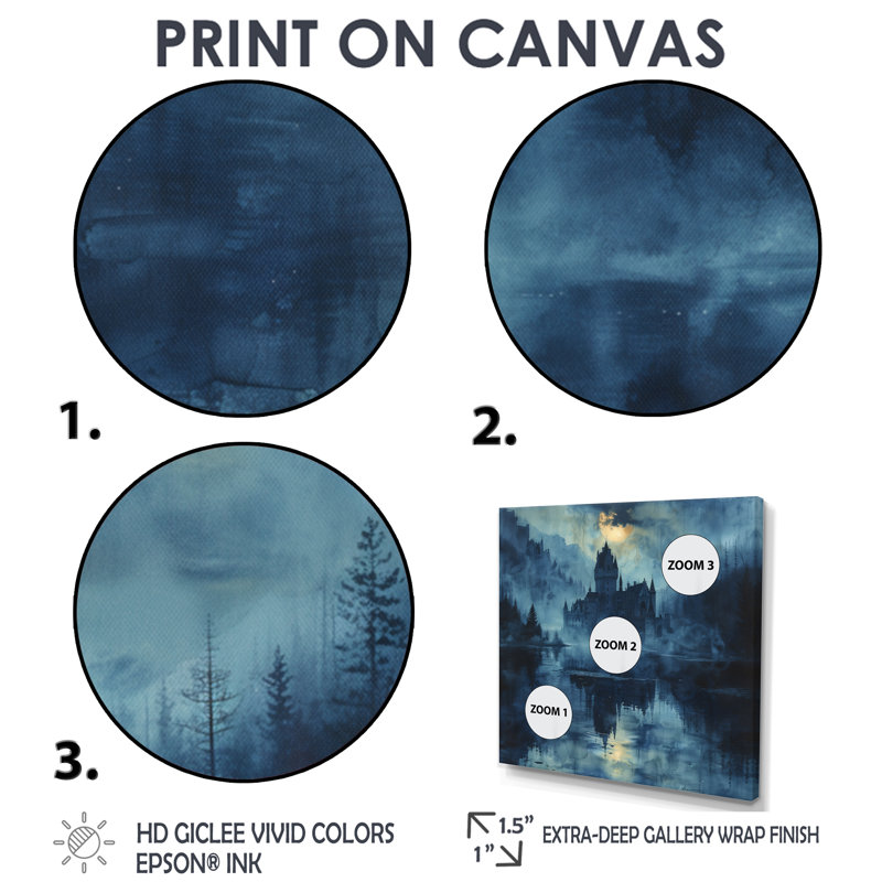 «Blue Castle Winter German Medival II», impression d'art mural, Toile tendue, H 36 po x l 36 po x P 1,5 po