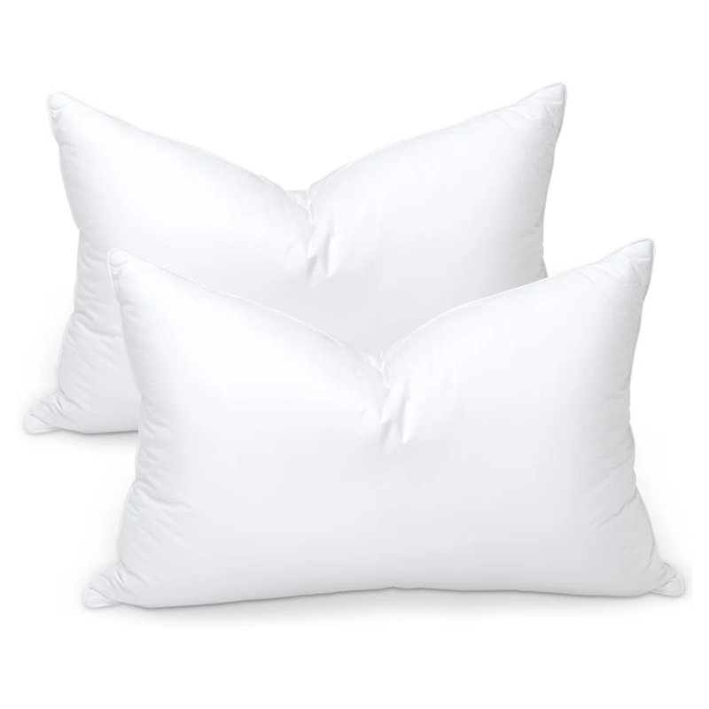 Luxury Goose Feather Pillows With Cotton Cover, Goose Down Medium Comfort Pillow, Queen, Medium