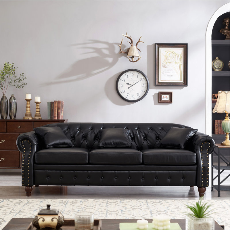 Canapé rembourré 85,8 po Chesterfield, Noir