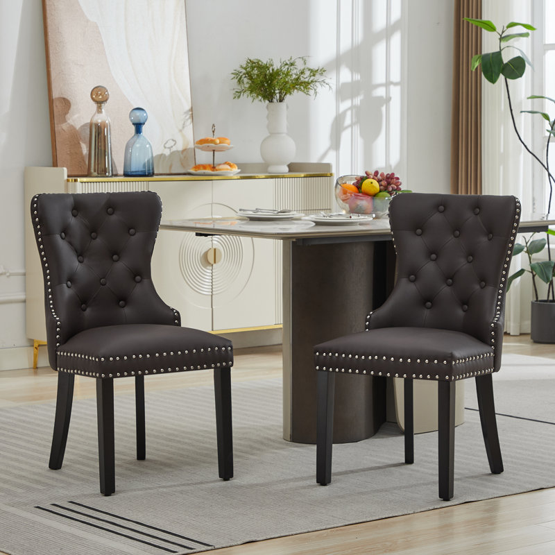 PU Leather Dining Chairs with Pull Ring, Brown