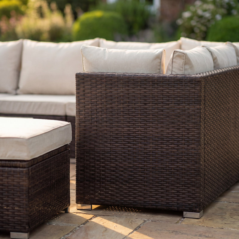 Taraf 202cm Wide L-Shaped Wicker Patio Sectional Set, Brown